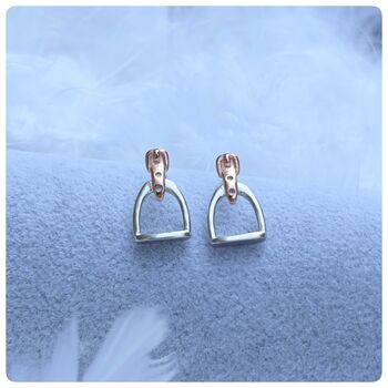 Personalised Sterling Silver And Rose Gold Stirrup Earrings, 4 of 8