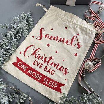 Personalised Christmas Eve Bag Natural With Black, 10 of 12