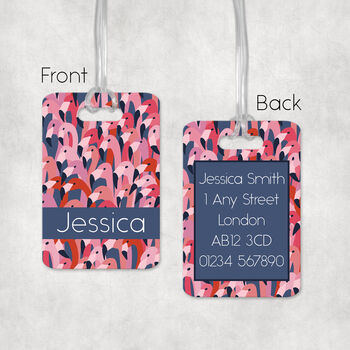 Personalised Blue And Pink Flamingo Luggage Tag, 2 of 3