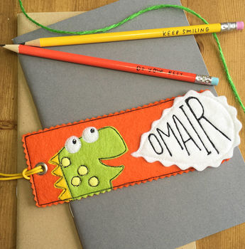 Personalised Happy Dinosaur Name Bookmark For Children, 3 of 7