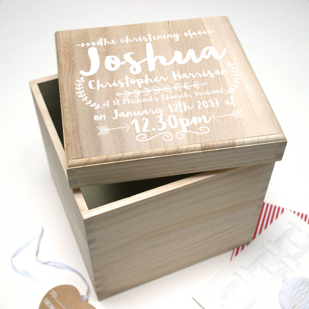 Personalised Christening Wooden Keepsake Box By Letterfest