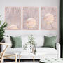 Set Of Three Boho Sun Pink Gold Wall Art Prints, thumbnail 3 of 5