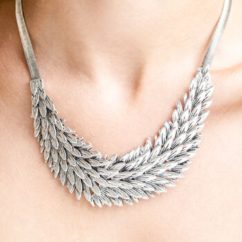 Antique Silver Colour Overlap Leaf Statement Necklace, 2 of 6