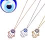 Lucky Hand Eye Necklace Rose Or Gold Plated 925 Silver, thumbnail 2 of 9
