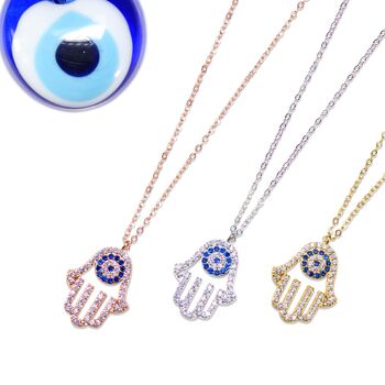 Lucky Hand Eye Necklace Rose Or Gold Plated 925 Silver, 2 of 9