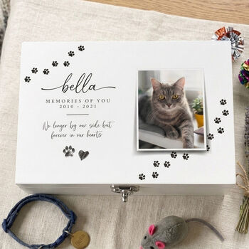 Personalised Paw Prints Pet Memorial White Wooden Photo Memory Box Three Sizes 22cm | 27cm | 30cm, 2 of 10