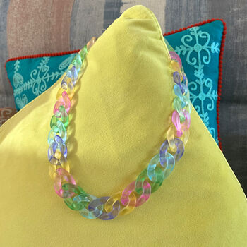 Chunky Multi Coloured Rainbow Acrylic Link Necklace, 3 of 6