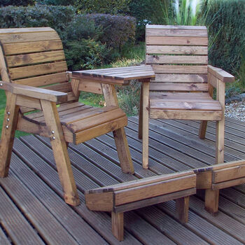 Deluxe Wooden Garden Lounger Set Angled With Foot Rests, 4 of 4