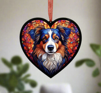 Australian Shepherd Stained Glass Effect Heart Suncatcher, 3 of 6