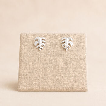 Sterling Silver Monstera Leaf Stud Earrings, 3 of 10