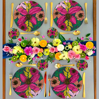 Heatproof Wooden Placemats Set Vivid Blooms Flower, 2 of 12