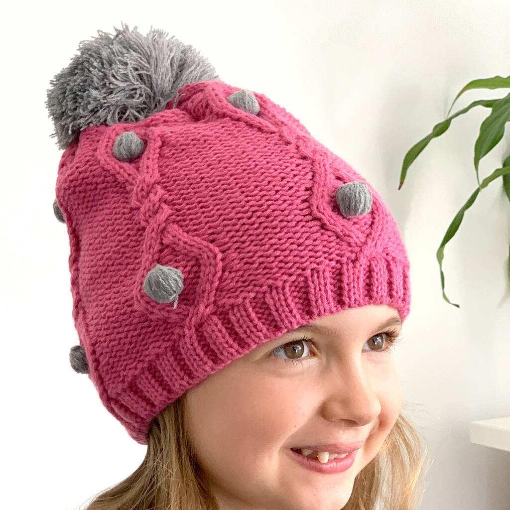 Pom Pom Cable Knit Childrens Hat By Hayley & Co