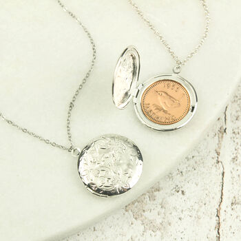 70th Or 80th Birthday Farthing Floral Locket Necklace, 4 of 8