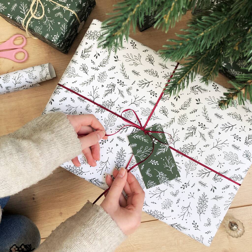Festive Greenery White Wrapping Paper, 1 of 12