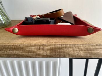 Personalised Red Square Leather Desk Accessories Tray, 8 of 8