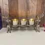 Silver Stag Triple Tealight Holder Metal And Glass Ornament Candle Holder, thumbnail 1 of 8