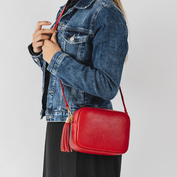 Vivid Red Leather Personalised Crossbody Handbag, 2 of 12
