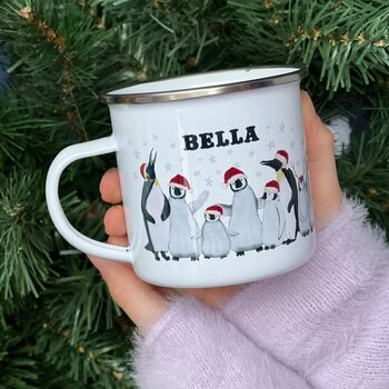 Christmas Penguin Enamel Mug, 3 of 5