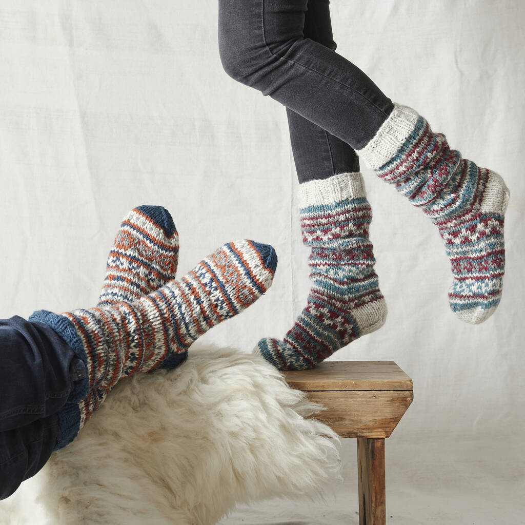 Fair Trade Fair Isle Wool Unisex Slipper Socks, 1 of 12