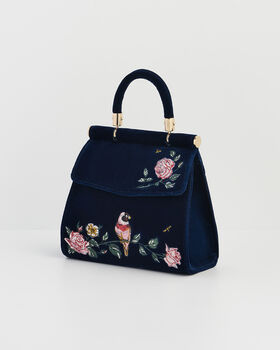 Rosy Posy Embroidered Blue Mini Top Handle Tote, 5 of 8