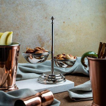 Copper Double Bowl Serving Stand, Colour Chrome, 3 of 4