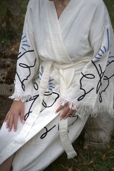 Long Organic Cotton Robe: White With Butterfly, 7 of 7