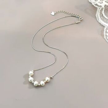 Gaia White Ivory Silver Pearl Row Jewel Gift Necklace, 3 of 7