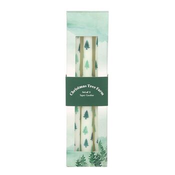 Set Of Three White Fir Tree Taper Candles, 2 of 2