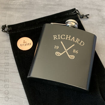 Personalised Golfers Hip Flask And Ball Marker Gift Set, 5 of 11
