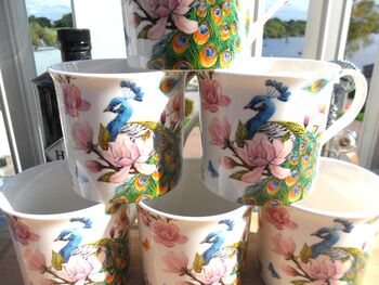 Set Of Six China Palace Mugs In Peacock Design, 3 of 10