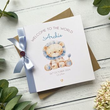 New Baby Boy Card. Adorable Lion Design. Handmade And Personalised, 3 of 3