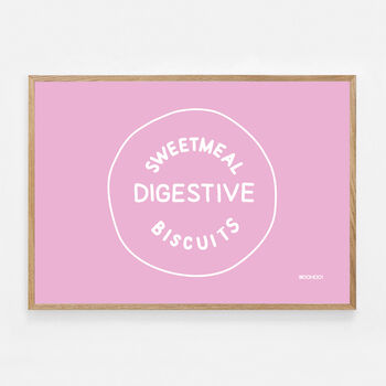 Custard Cream, Jammie Dodger, Bourbon And Digestive Biscuits Set Of Four Pink Prints, 7 of 10
