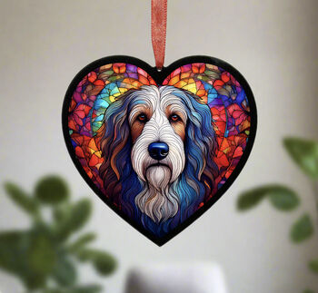 Bearded Collie Stained Glass Effect Heart Suncatcher, 2 of 6