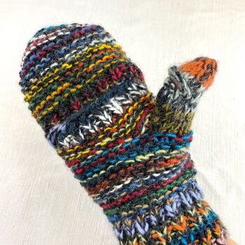 Fair Trade Mitten Fingerless Gloves Eco Repurposed Wool, 4 of 9