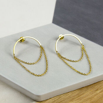 Gold Plated Sterling Silver Chain Curve Earrings, 3 of 4
