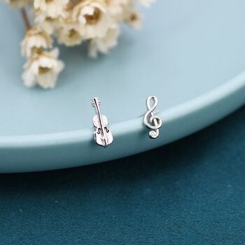 Sterling Silver Violin And Music Note Stud Earrings, 2 of 8