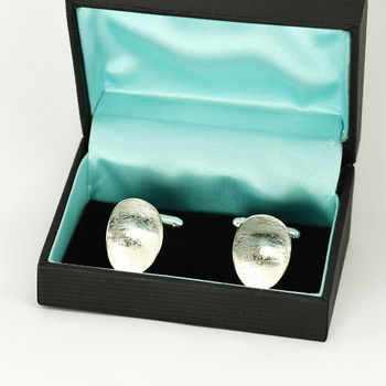 Textured And Domed Oval Silver Cufflinks, 8 of 9