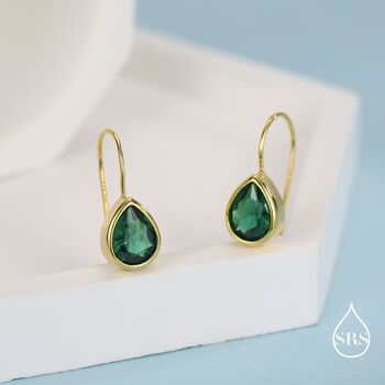 Emerald Green Droplet Drop Hook Earrings In Sterling Silver, 3 of 11