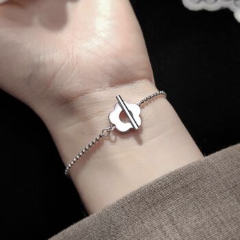 Sterling Silver Flower Toggle Bracelet, 5 of 6