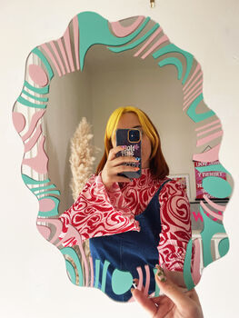 Wavy Mirror Blue And Pastel Pink, 8 of 8