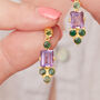 Amethyst Emerald Gold Plated Silver Drop Stud Earrings, thumbnail 5 of 9