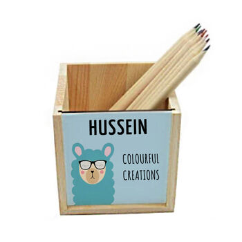 Personalised Kid's Llama Icon Wooden Pencil Pot, 3 of 3