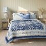 Indigo Blue And White Floral Indian Block Printed Cotton Bed Quilt, thumbnail 1 of 9