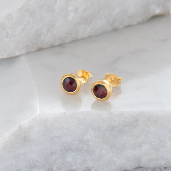 Birthstone Stud Earrings January: Garnet Gold Vermeil, 3 of 4