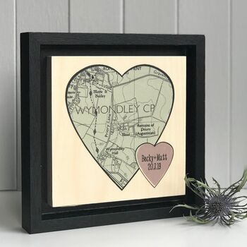 Double Painted Heart Shaped Map Print On Wood, 8 of 10