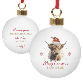 Personalised Highland Cow Christmas Bauble, 5 of 5