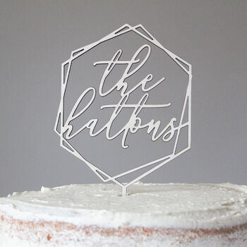 Personalised Geometric Wood Wedding Cake Topper, 4 of 5
