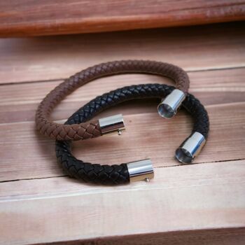 Braided Leather Plaited Bracelet In Black Or Brown, 5 of 7