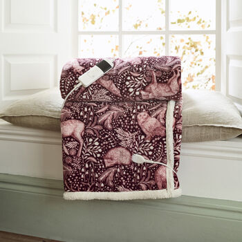 Woodland Folk Wine Electric Heated Sherpa Throw 140x180cm, 3 of 3