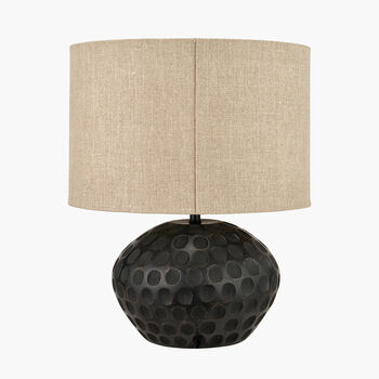 Black Mango Wood Table Lamp With Carved Dot Pattern, 3 of 8